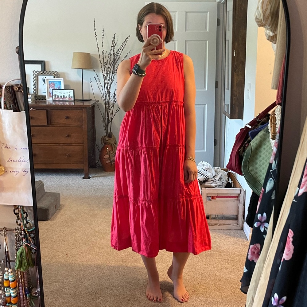 Madewell Red Cattail Tiered Dress